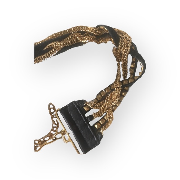 new LF ♐︎ Streets Ahead ♐︎ Adjustable Twisted Chain Belt ♐︎ Gold + Black Leather - Picture 7 of 17